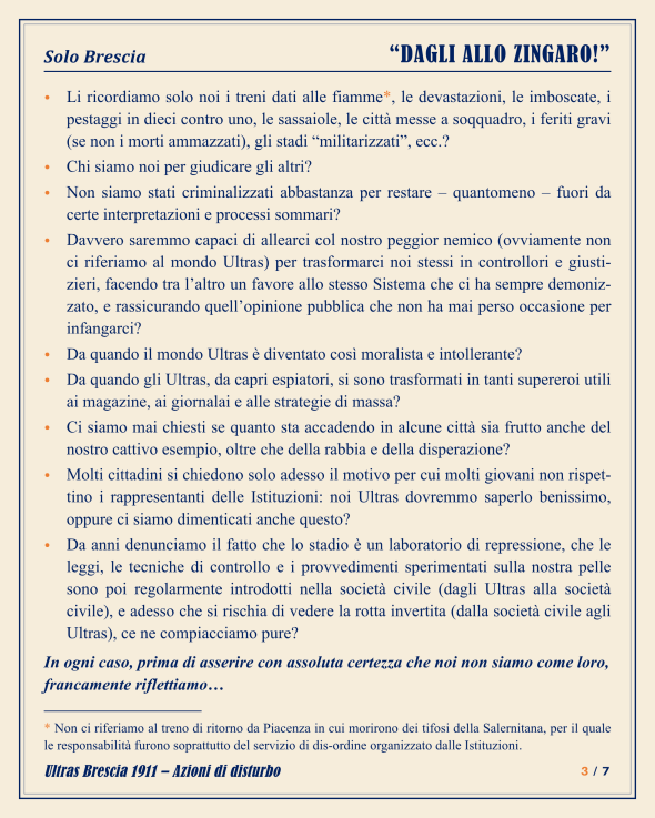 Comunicato “Dagli allo Zingaro!” di Ultras Brescia 1911, pagina 3 di 7