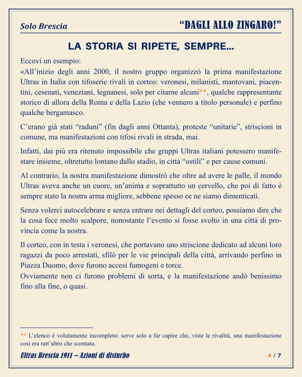 Comunicato “Dagli allo Zingaro!” di Ultras Brescia 1911, pagina 4 di 7