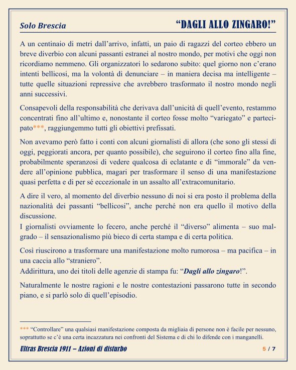 Comunicato “Dagli allo Zingaro!” di Ultras Brescia 1911, pagina 5 di 7